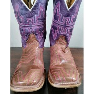 Tin Haul Starlight Cowgirl Boots Youth‎ Kids Size 2 Purple Brown Square Toe USA